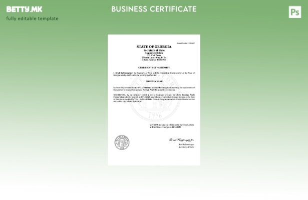 Модерен стил САД Џорџија сертификат за авторитет Шаблон за Word и PDF